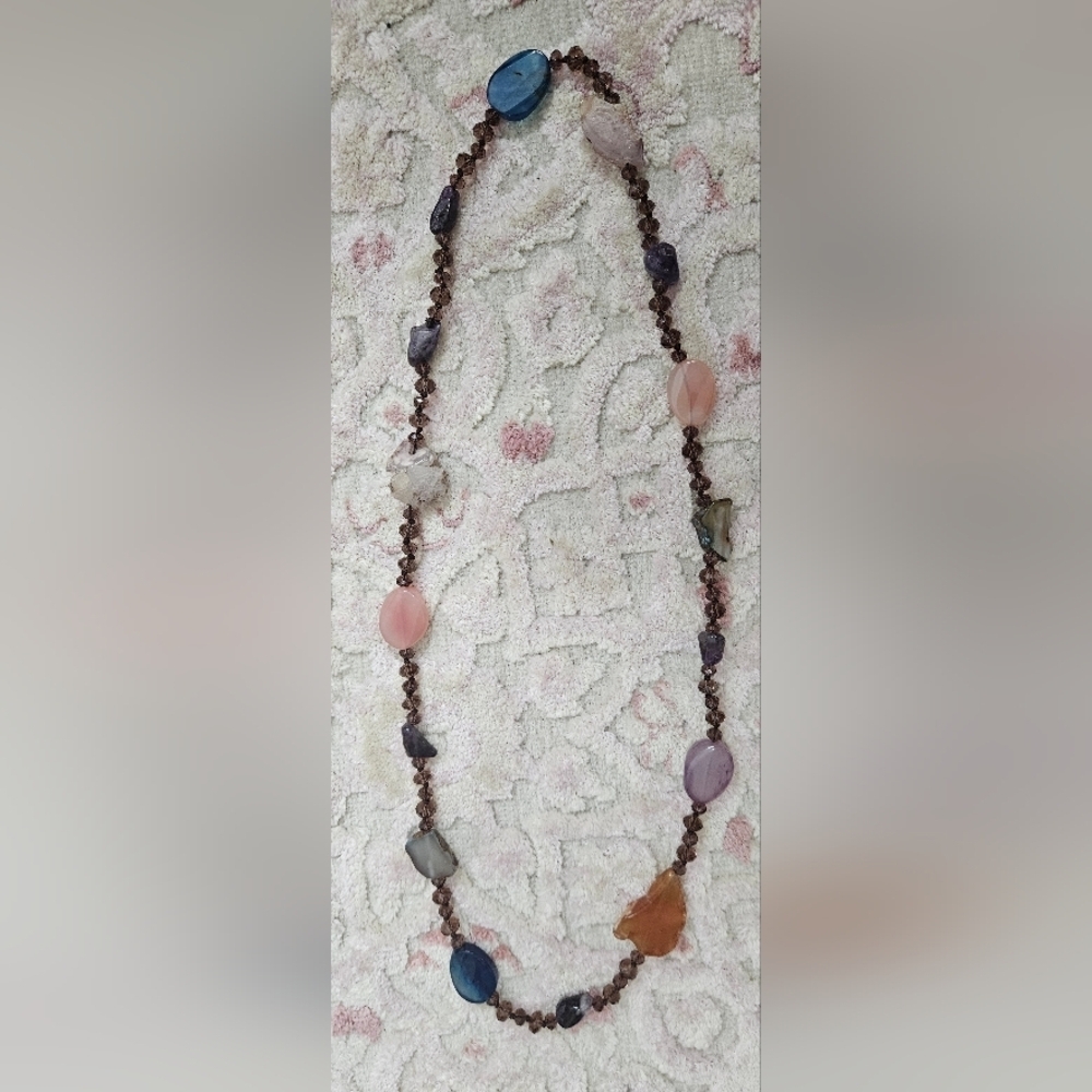 🌟Boho Artisan Multi Geode/Natural Stone Necklace With Beaded Crystals🌟